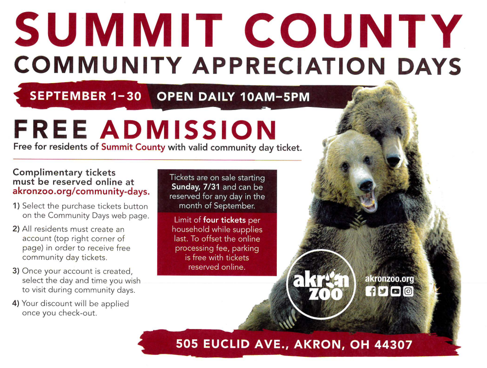 Akron Zoo Community Appreciation Days in September City of Reminderville